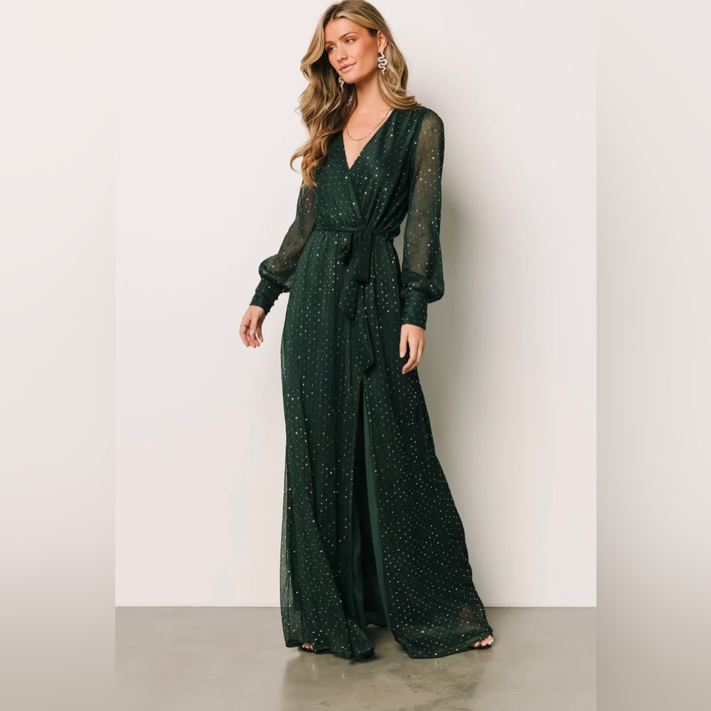 Baltic Born Abigail Sparkle Dress- Green and gold long sleeve (Size Small)